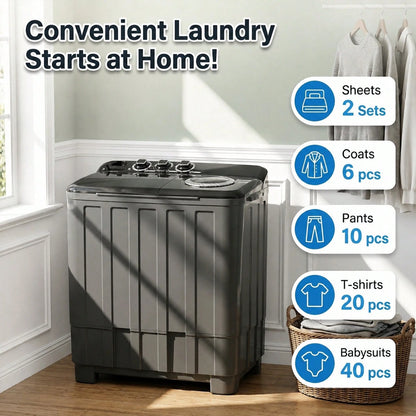 PLENTORA Portable Washing Machine And Spin Dryer, 30lbs Twin Tub Washer With Drain Pump, Large Capacity Washer(20Lbs) And Spinner(10 Lbs), Durable Design For Apartments, Dorms, RVs