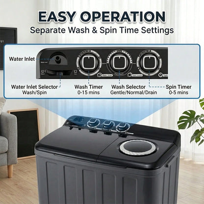 PLENTORA Portable Washing Machine And Spin Dryer, 30lbs Twin Tub Washer With Drain Pump, Large Capacity Washer(20Lbs) And Spinner(10 Lbs), Durable Design For Apartments, Dorms, RVs