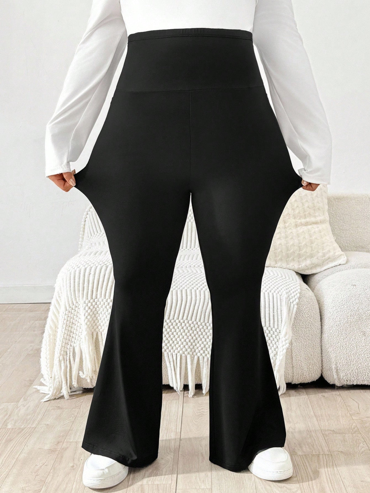 Plussiva Summer Clothes, Clothes,Maternity/ Plus Size Casual Solid Color Flare Pants Pregnancy Bell Bottoms Bottom Maternity Photoshoot Black