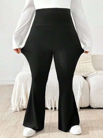 Plussiva Summer Clothes, Clothes,Maternity/ Plus Size Casual Solid Color Flare Pants Pregnancy Bell Bottoms Bottom Maternity Photoshoot Black