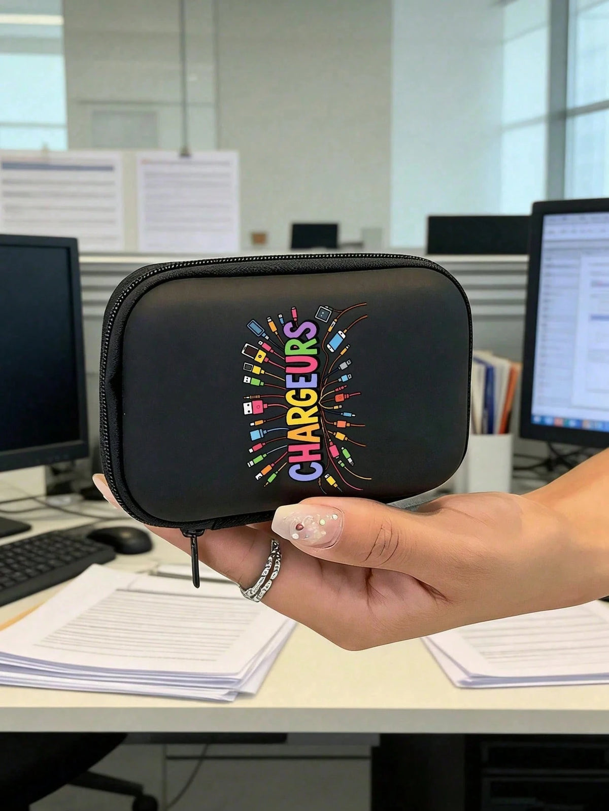 Portable Mini Storage Bag With "Charging" Text And Charger Pattern, Shockproof Digital Pouch, Phone Charger & Data Cable Organizer, Zipper Wallet Style Storage Bag, Electronics Organizer Bag, Suitable