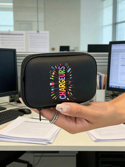 Portable Mini Storage Bag With "Charging" Text And Charger Pattern, Shockproof Digital Pouch, Phone Charger & Data Cable Organizer, Zipper Wallet Style Storage Bag, Electronics Organizer Bag, Suitable
