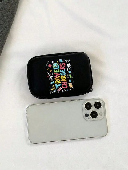 Portable Mini Storage Bag With "Charging" Text And Charger Pattern, Shockproof Digital Pouch, Phone Charger & Data Cable Organizer, Zipper Wallet Style Storage Bag, Electronics Organizer Bag, Suitable