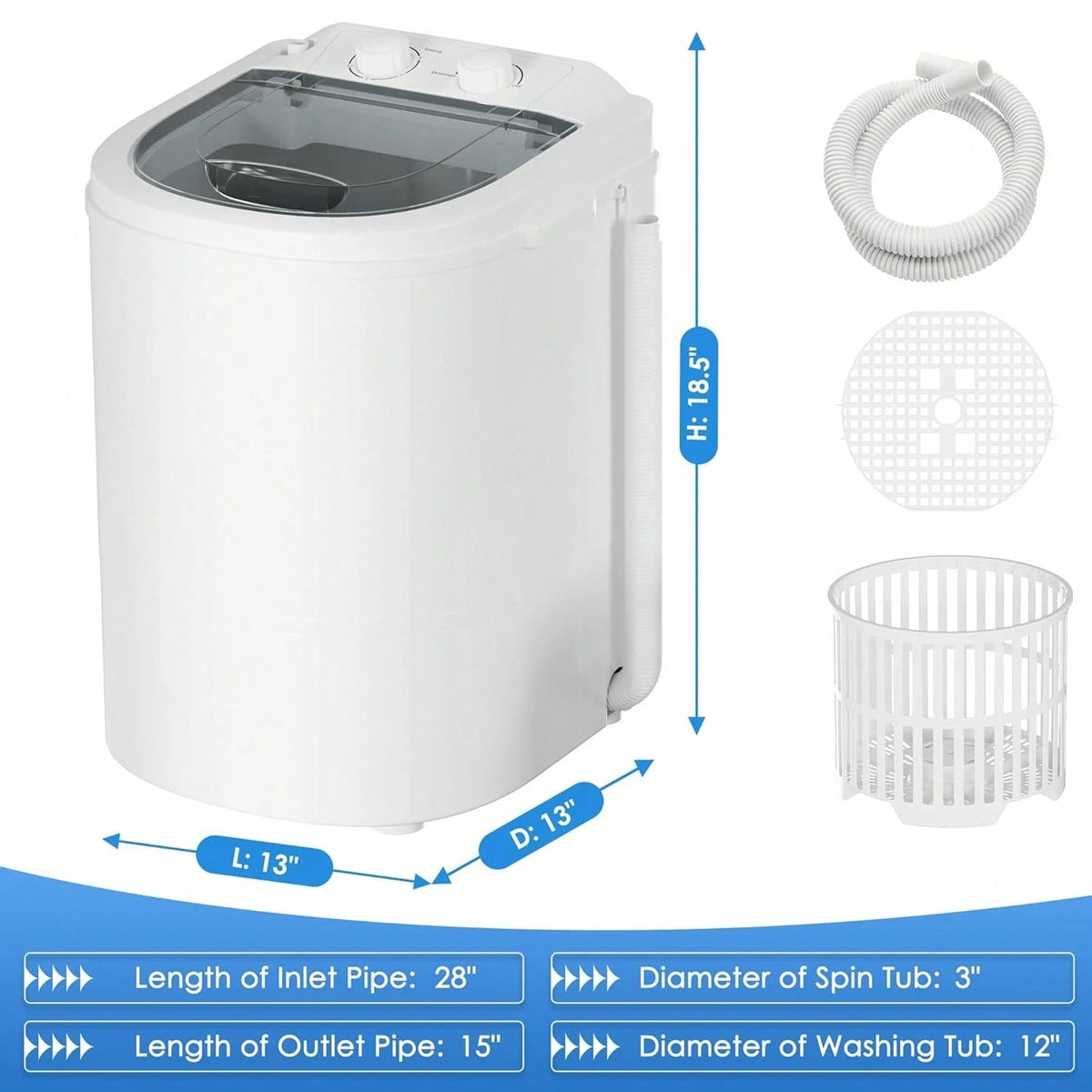 Portable Washing Machine, 5.5 Lbs Capacity, Compact Laundry Washer With Spin Tub & Drain Hose