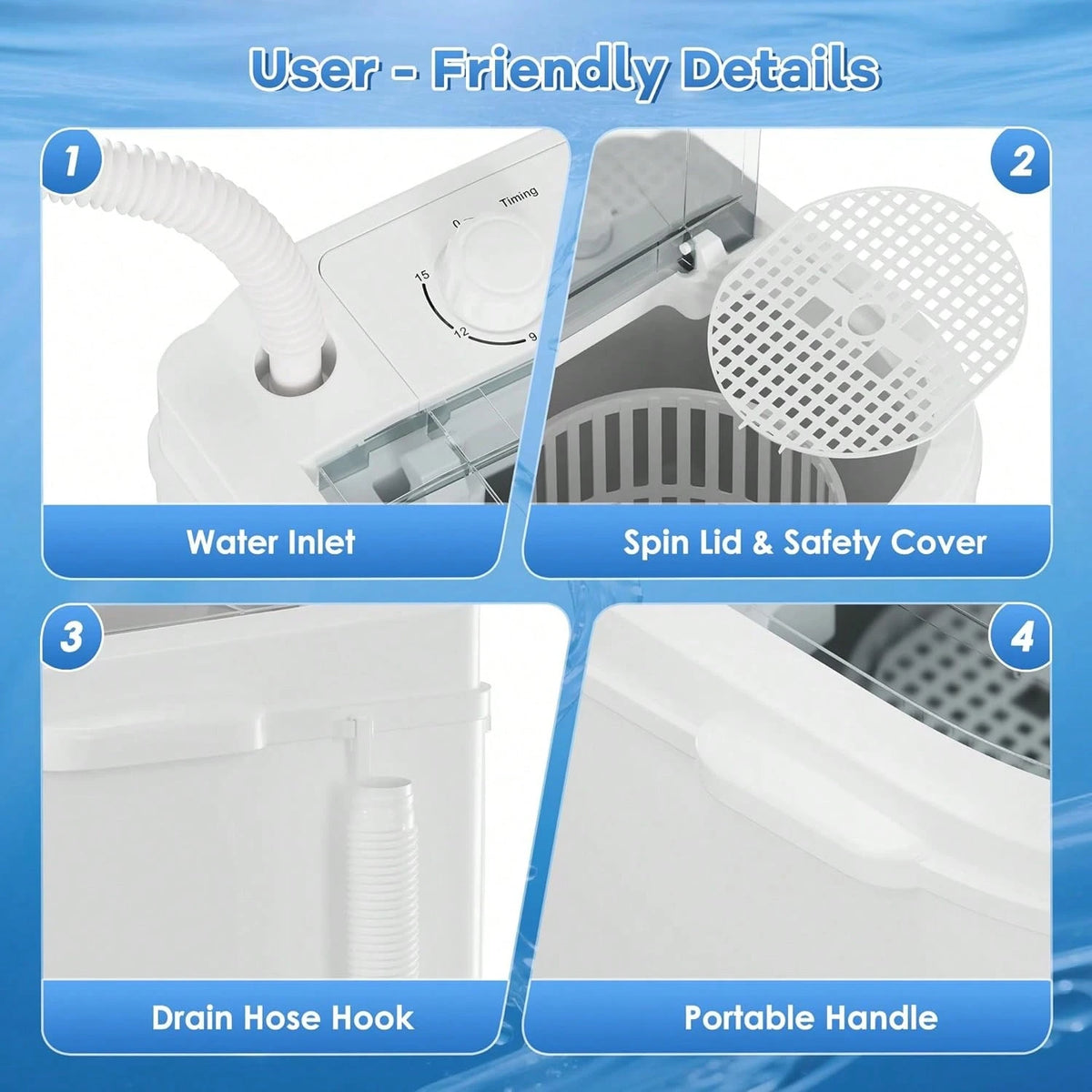 Portable Washing Machine, 5.5 Lbs Capacity, Compact Laundry Washer With Spin Tub & Drain Hose