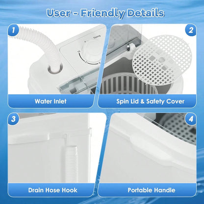 Portable Washing Machine, 5.5 Lbs Capacity, Compact Laundry Washer With Spin Tub & Drain Hose