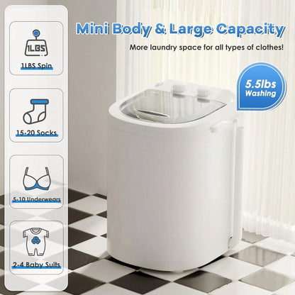 Portable Washing Machine, 5.5 Lbs Capacity, Compact Laundry Washer With Spin Tub & Drain Hose