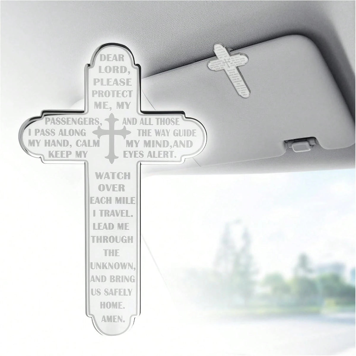 Prayer Cross For Car Visor Clip,Spiritual Sun Visor Clips For Cars As Blessing Driving,Religious Car Cross Visors Clip Christian Cars Accessories As Meaningful Gift(Silver)