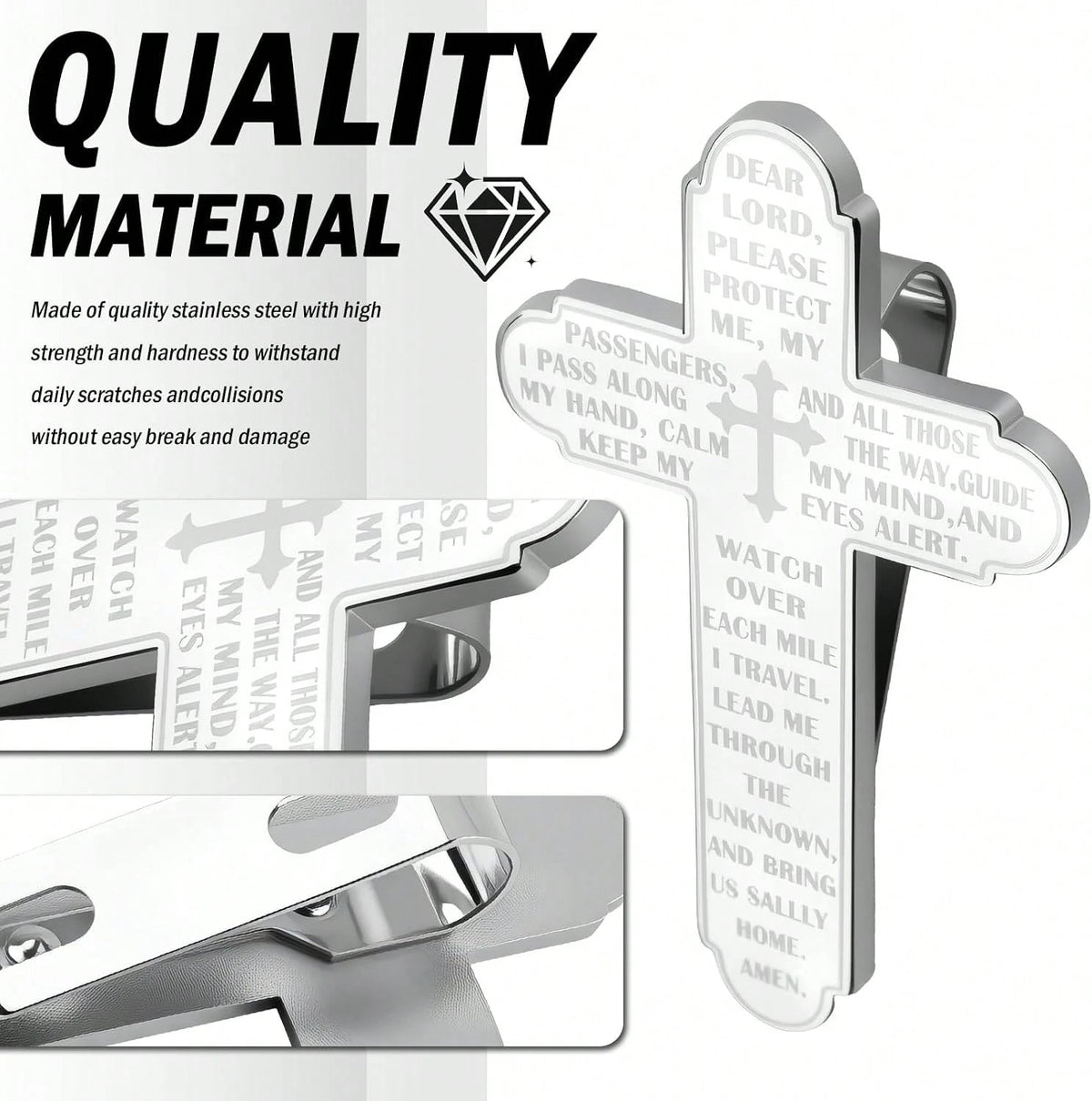 Prayer Cross For Car Visor Clip,Spiritual Sun Visor Clips For Cars As Blessing Driving,Religious Car Cross Visors Clip Christian Cars Accessories As Meaningful Gift(Silver)