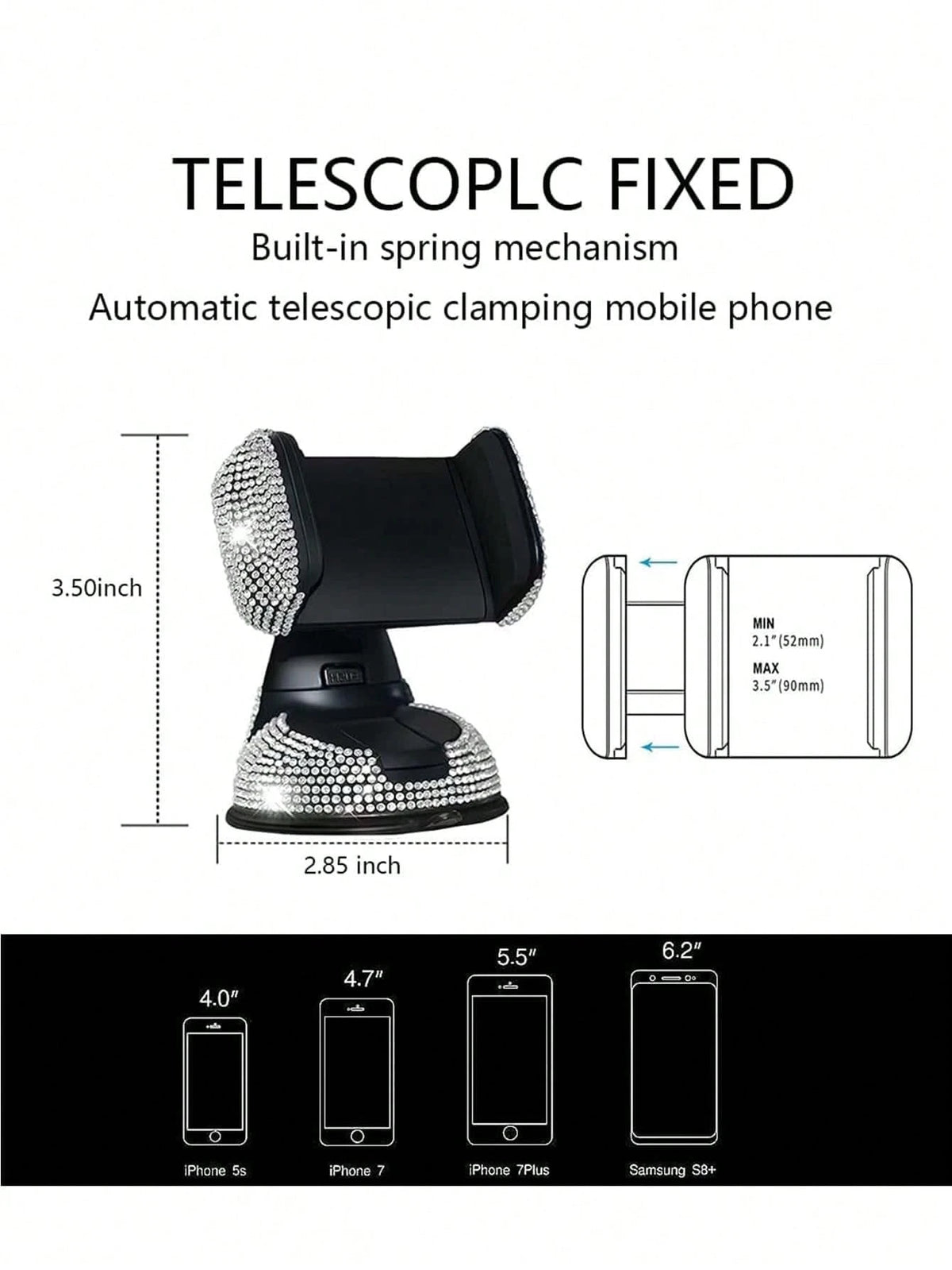 Rhinestone Decor Suction Cup Car Phone Holder Compatible With IPhone, Android Phone, Gift For Birthday, Family, Friends Car Accessories