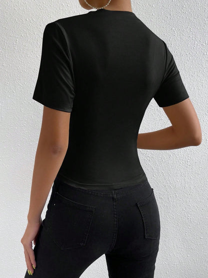 RosyDaze Ruched Mock Neck Tee