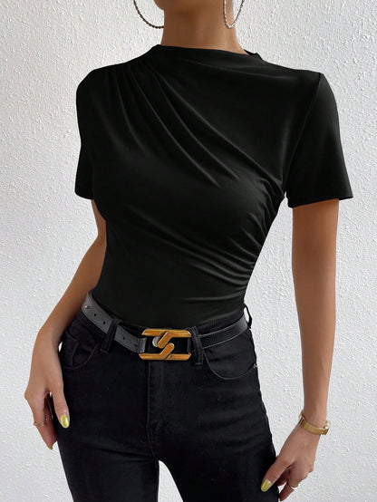 RosyDaze Ruched Mock Neck Tee