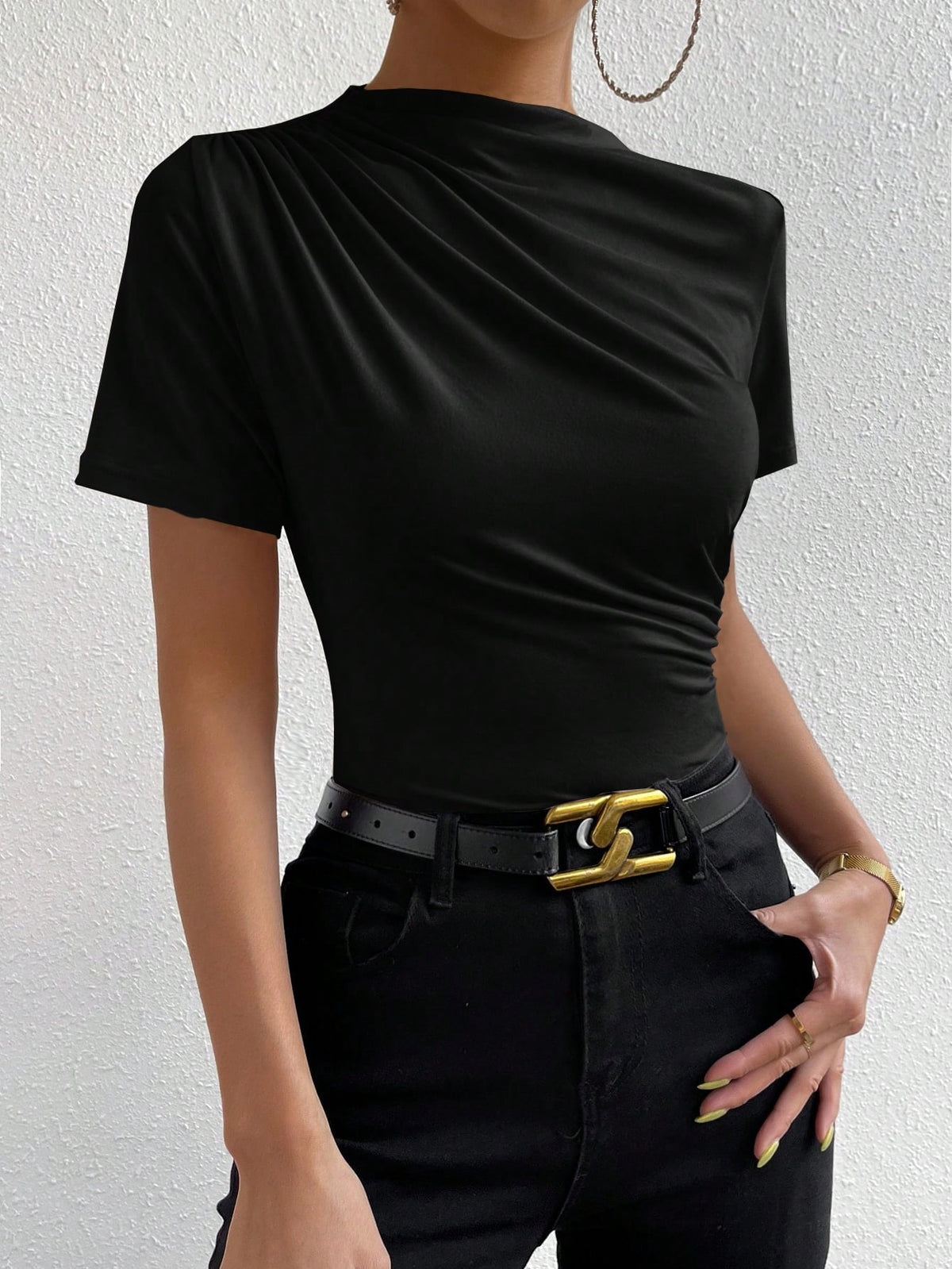 RosyDaze Ruched Mock Neck Tee