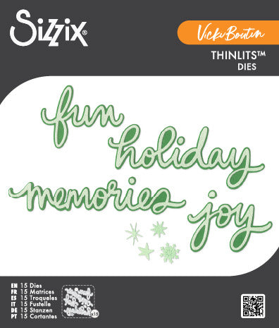 Sizzix - Thinlits Die Set by Vicki Boutin - Holiday Script. (15pk). Available at Embellish Away located in Bowmanville Ontario Canada.