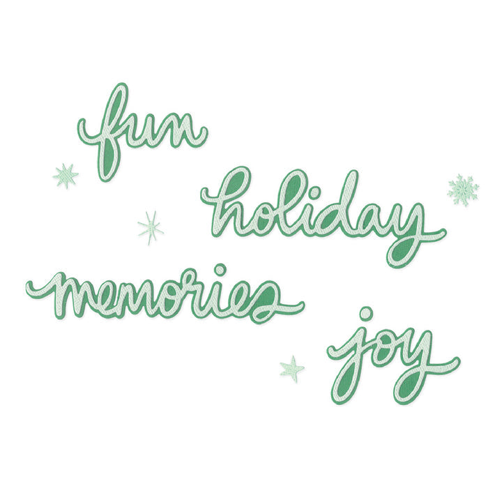 Sizzix - Thinlits Die Set by Vicki Boutin - Holiday Script. (15pk). Available at Embellish Away located in Bowmanville Ontario Canada.