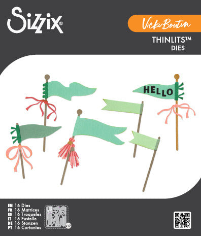 Sizzix - Thinlits Die Set by Vicki Boutin - Layering Pennant Flags. (16pk). Available at Embellish Away located in Bowmanville Ontario Canada.