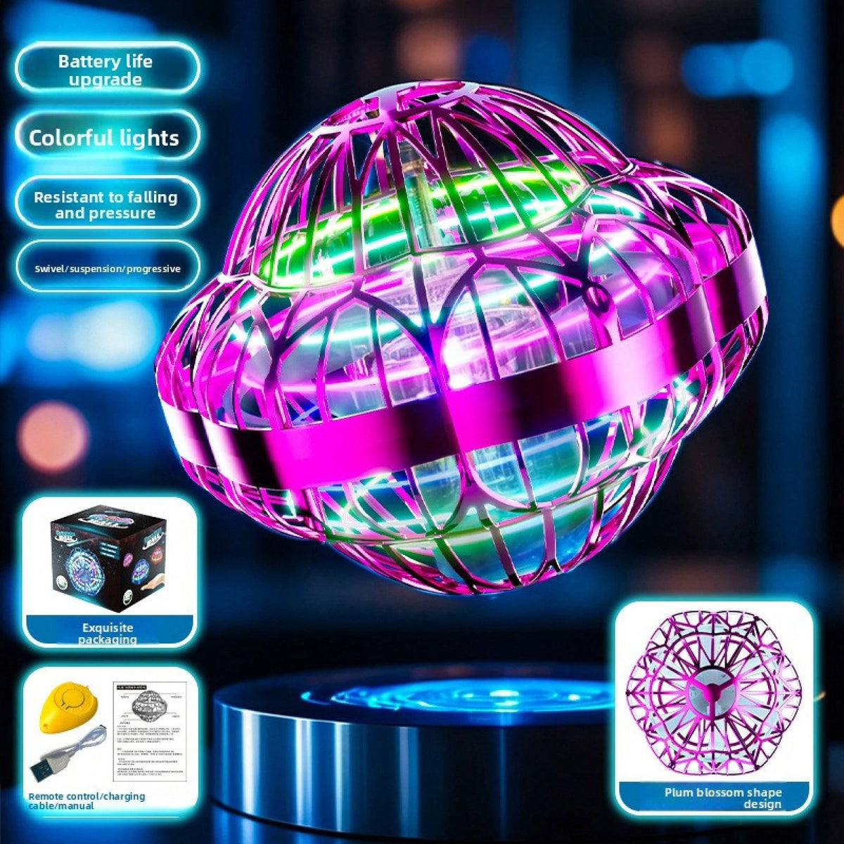SKYQITIAN Third Generation UFO Toy With Intelligent Sensor Control Hand Wave Activation LED Lights For Kids & Adults Interactive Play