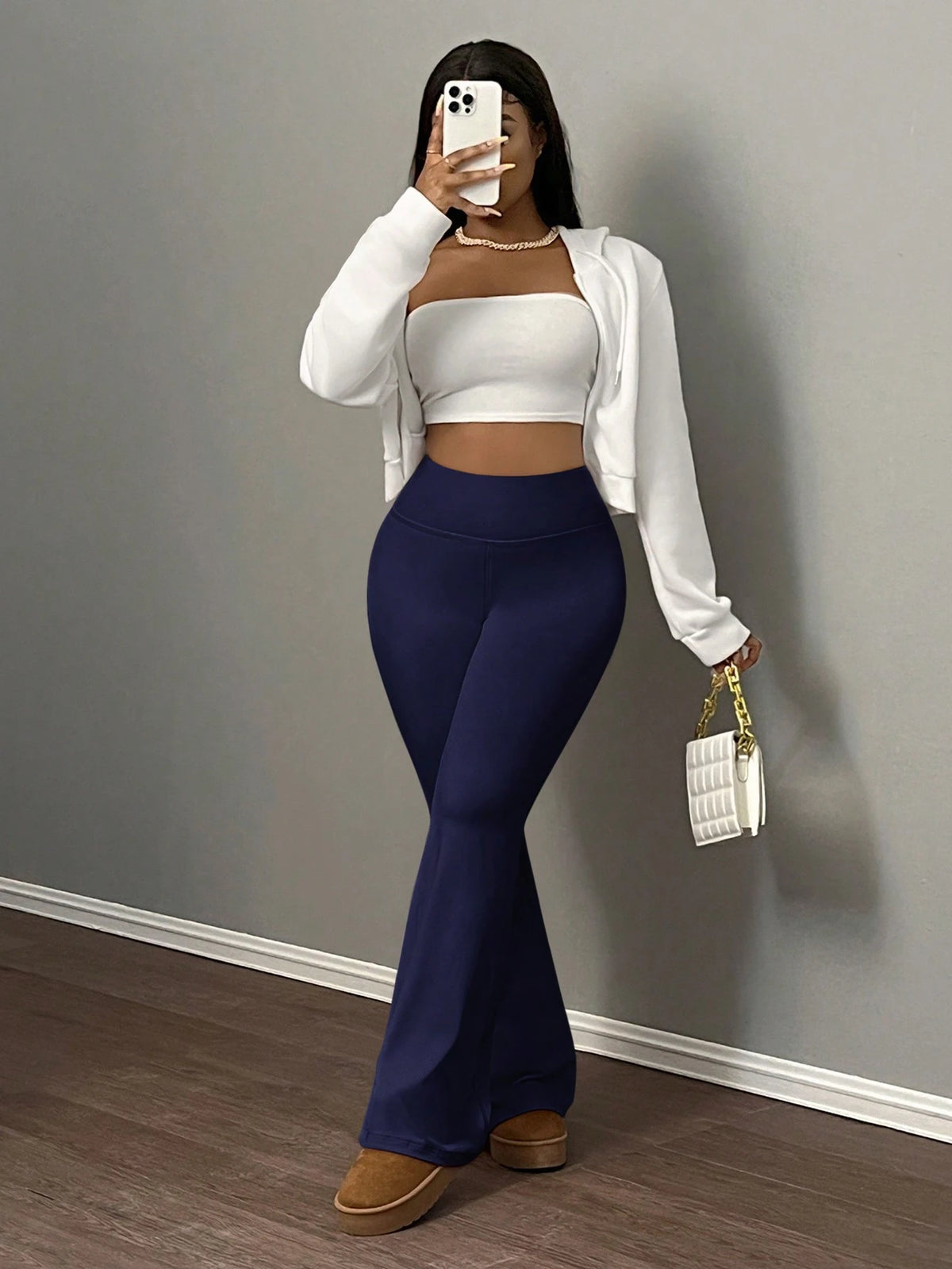 Slaydiva Women's Solid Color Flared Yoga Pants, High Waist Stretchy Tummy Control Workout Leggings