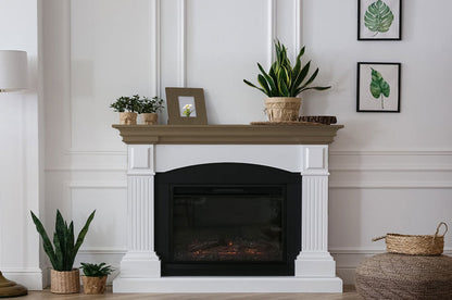 Retique It Smooth Finish Kit in Black Walnut for wood finishing, showing a fireplace mantle with a sleek, smooth black walnut finish.