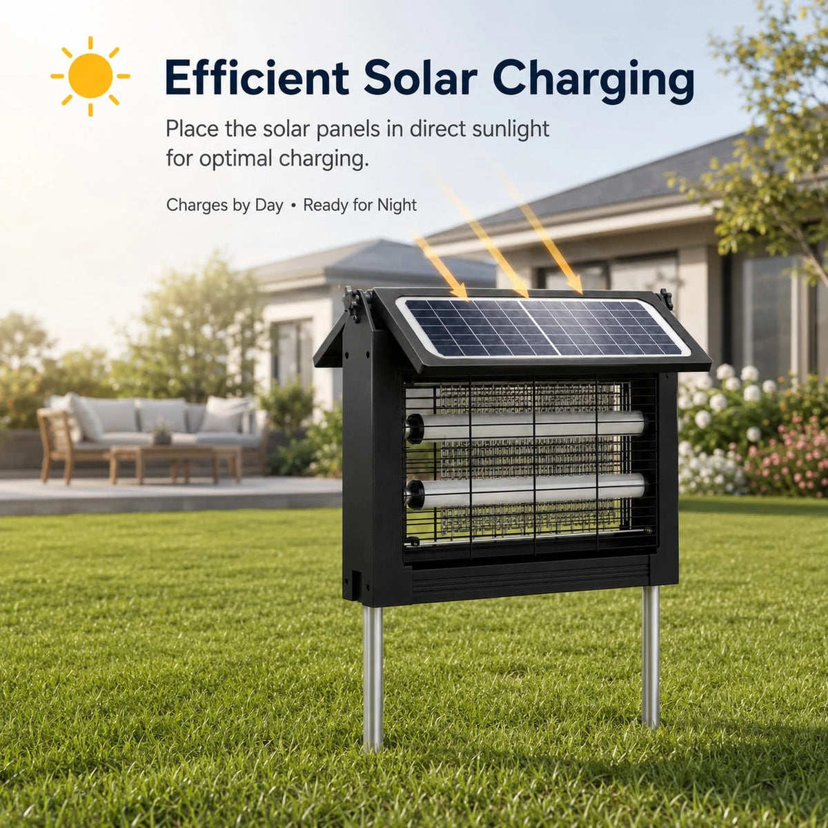 Solar Bug Zapper Outdoor, Dual Solar Panels Mosquito Zapper Light With 4000mAh Battery, USB Charging, Auto Sensor, 10FT Cable, IPX5 Water-Resistant 3-Way Stake Hanging Tabletop Use For Patio Yard Camp