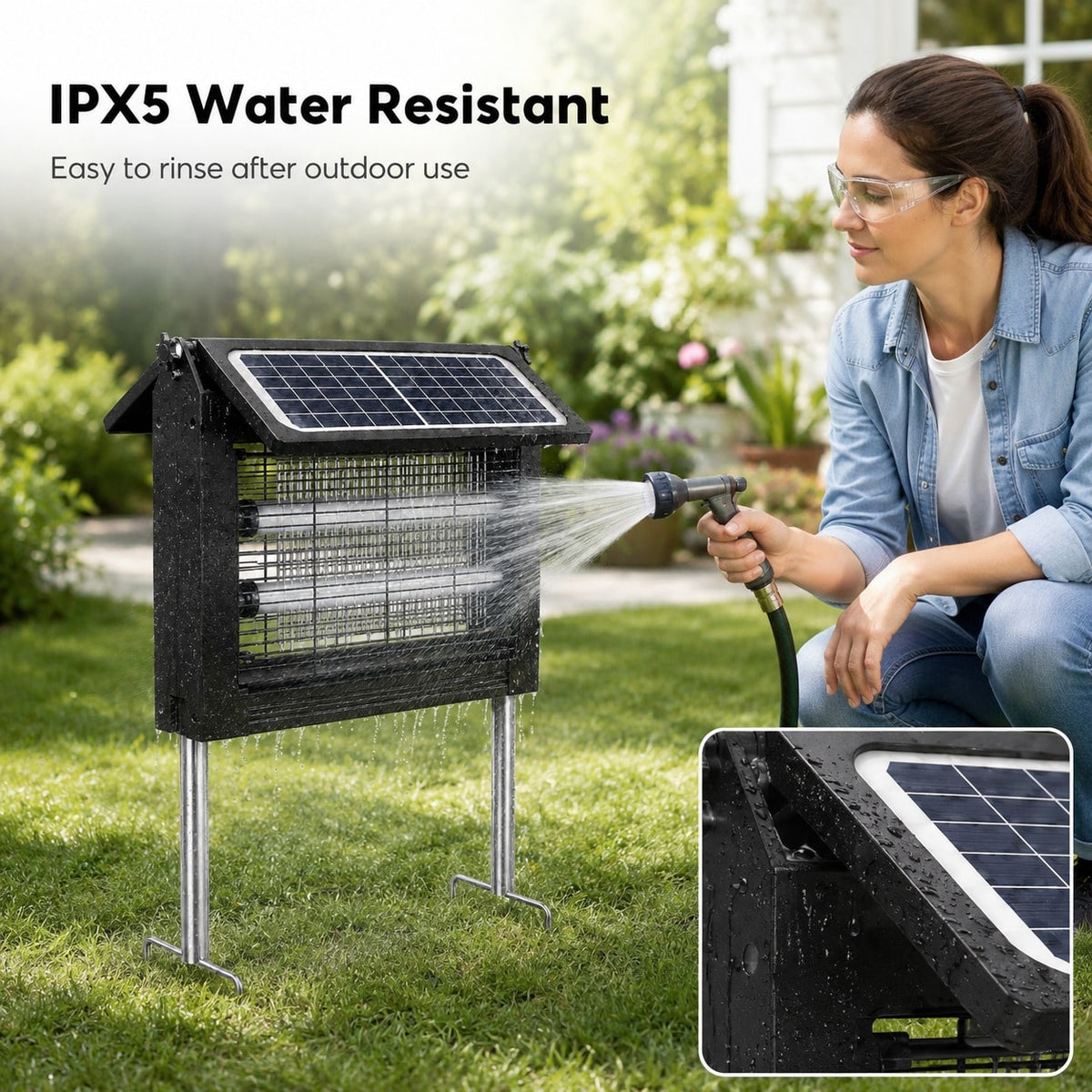 Solar Bug Zapper Outdoor, Dual Solar Panels Mosquito Zapper Light With 4000mAh Battery, USB Charging, Auto Sensor, 10FT Cable, IPX5 Water-Resistant 3-Way Stake Hanging Tabletop Use For Patio Yard Camp