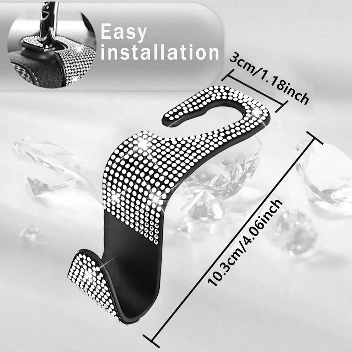 Sparkling Rhinestone Car Seat Headrest Hook, Durable Backseat Storage Hanger For Purse, Bag, Coat- Organizer Accessory, Fit For SUV, Truck, Sedan