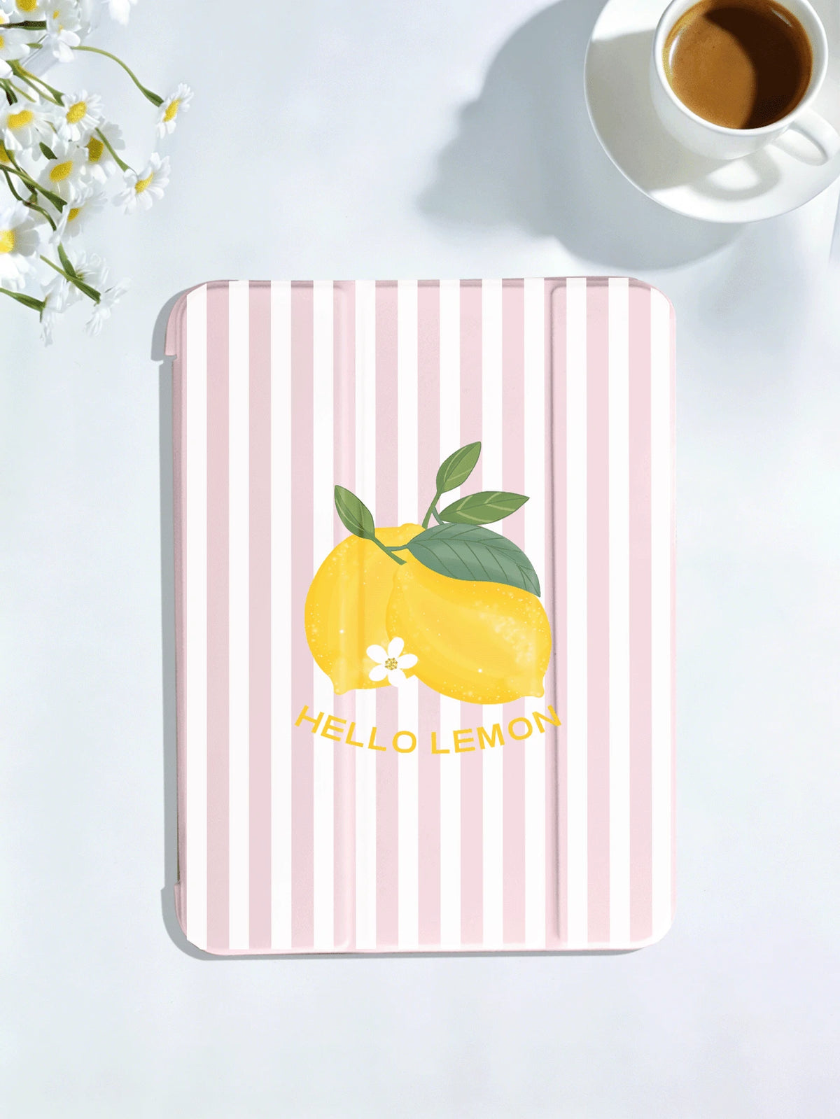 Striped&Lemon Pattern Tablet Protective Case, Compatible With IPad 7/8/9/10th/Pro 11/11th (A16) 2025, Galaxy Tab S6 Lite/ Galaxy Tab A11+ 2025, Offers Soft Shock-Proof Protection, Supports Smart St