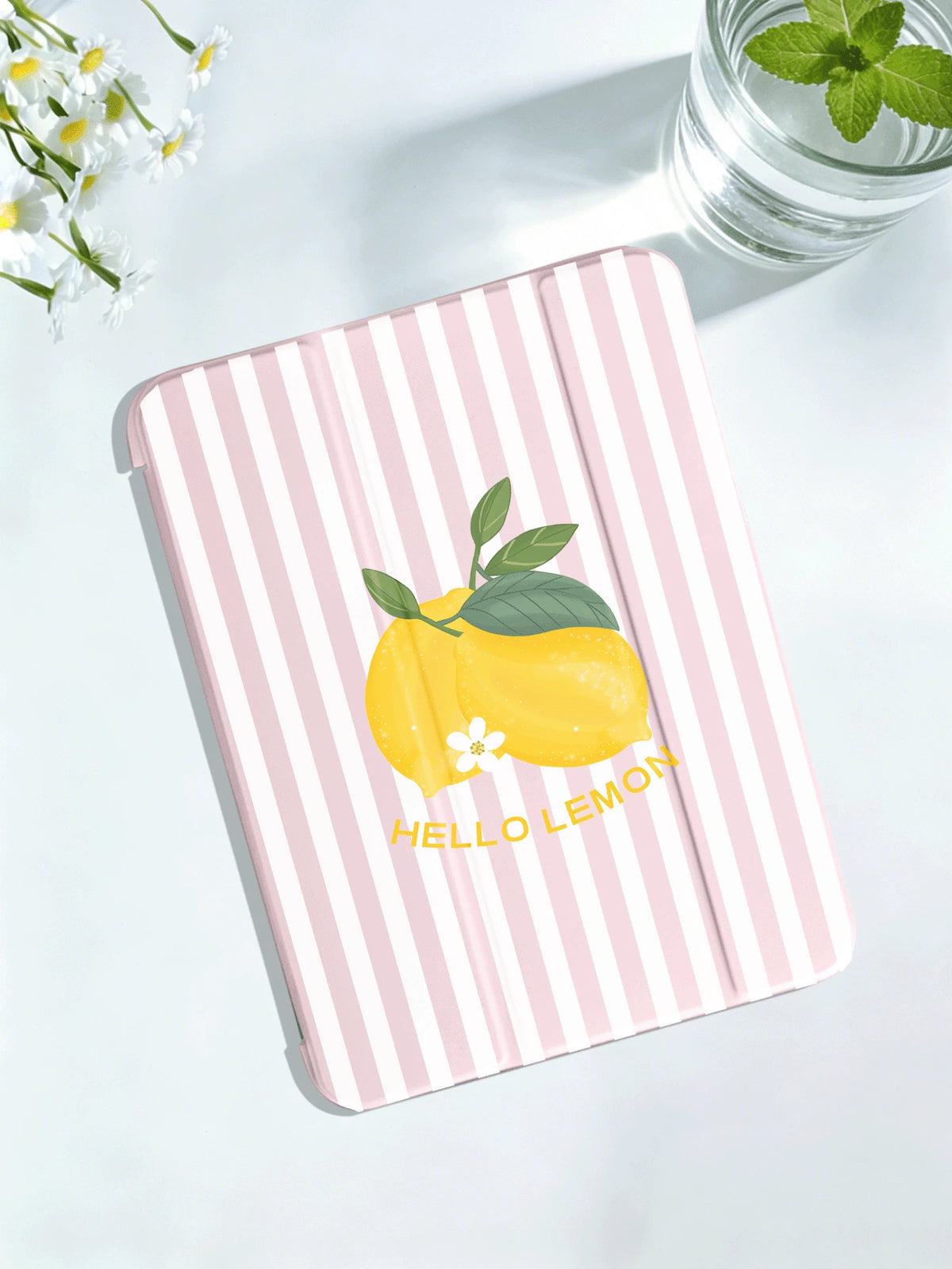 Striped&Lemon Pattern Tablet Protective Case, Compatible With IPad 7/8/9/10th/Pro 11/11th (A16) 2025, Galaxy Tab S6 Lite/ Galaxy Tab A11+ 2025, Offers Soft Shock-Proof Protection, Supports Smart St