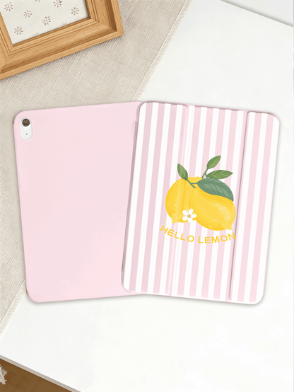 Striped&Lemon Pattern Tablet Protective Case, Compatible With IPad 7/8/9/10th/Pro 11/11th (A16) 2025, Galaxy Tab S6 Lite/ Galaxy Tab A11+ 2025, Offers Soft Shock-Proof Protection, Supports Smart St