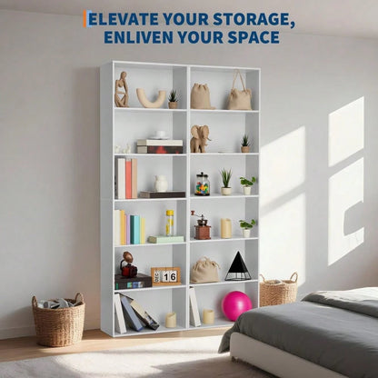Studyset 6 Tiers Tall Bookcase,Display Storage Shelves 70" Tall Bookcase Book Shelves Wooden Bookshelves For Home Office, Living Room, Bed Room