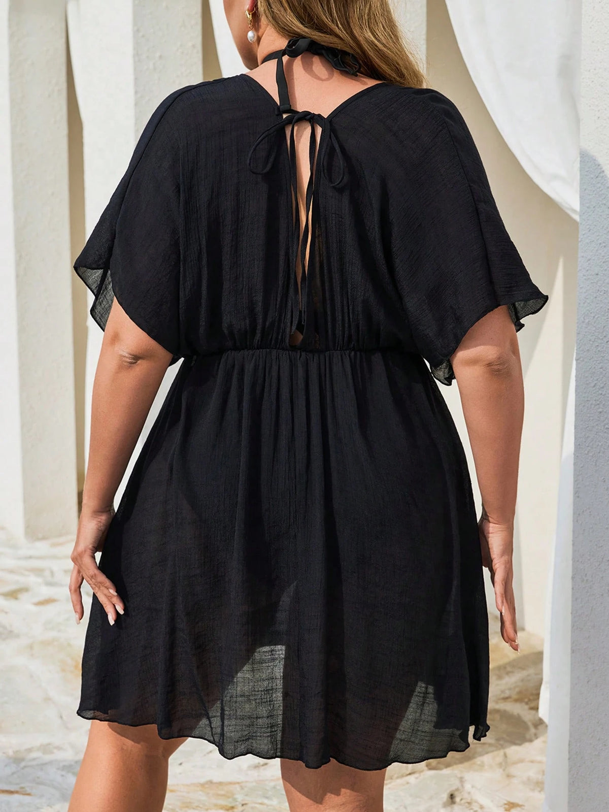 Swim Basics Plus Size Solid Color Beach Cover-Up, Summer Casual Basic
