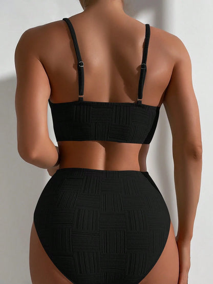 Swim Basics Summer Beach Plain High Waisted Bikini Set