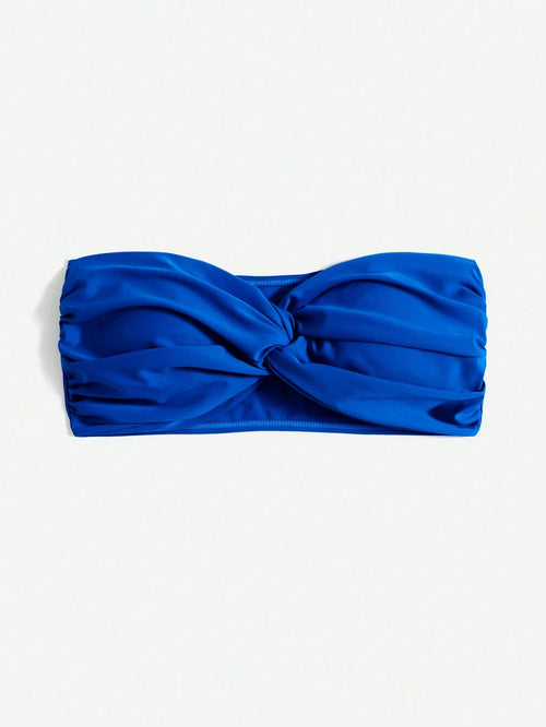 Swim Basics Summer Beach Solid Twist Front Bandeau Bikini Top