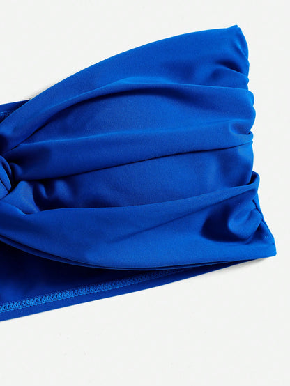 Swim Basics Summer Beach Solid Twist Front Bandeau Bikini Top