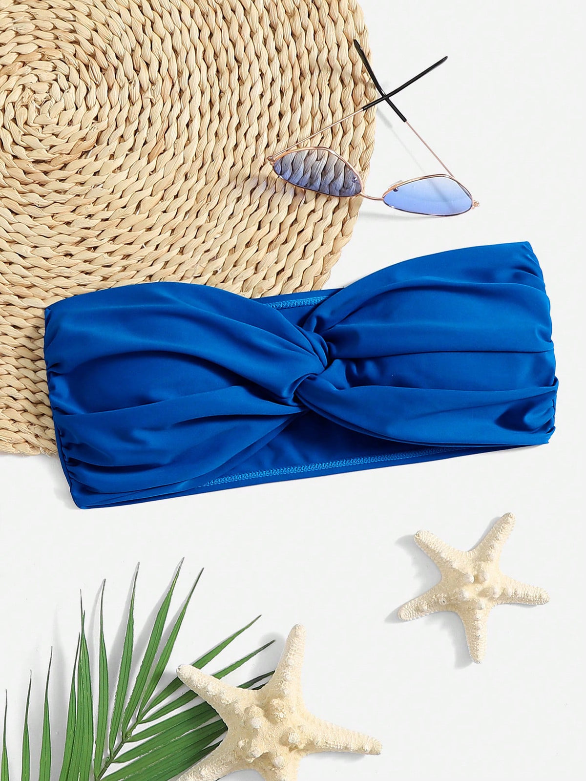 Swim Basics Summer Beach Solid Twist Front Bandeau Bikini Top