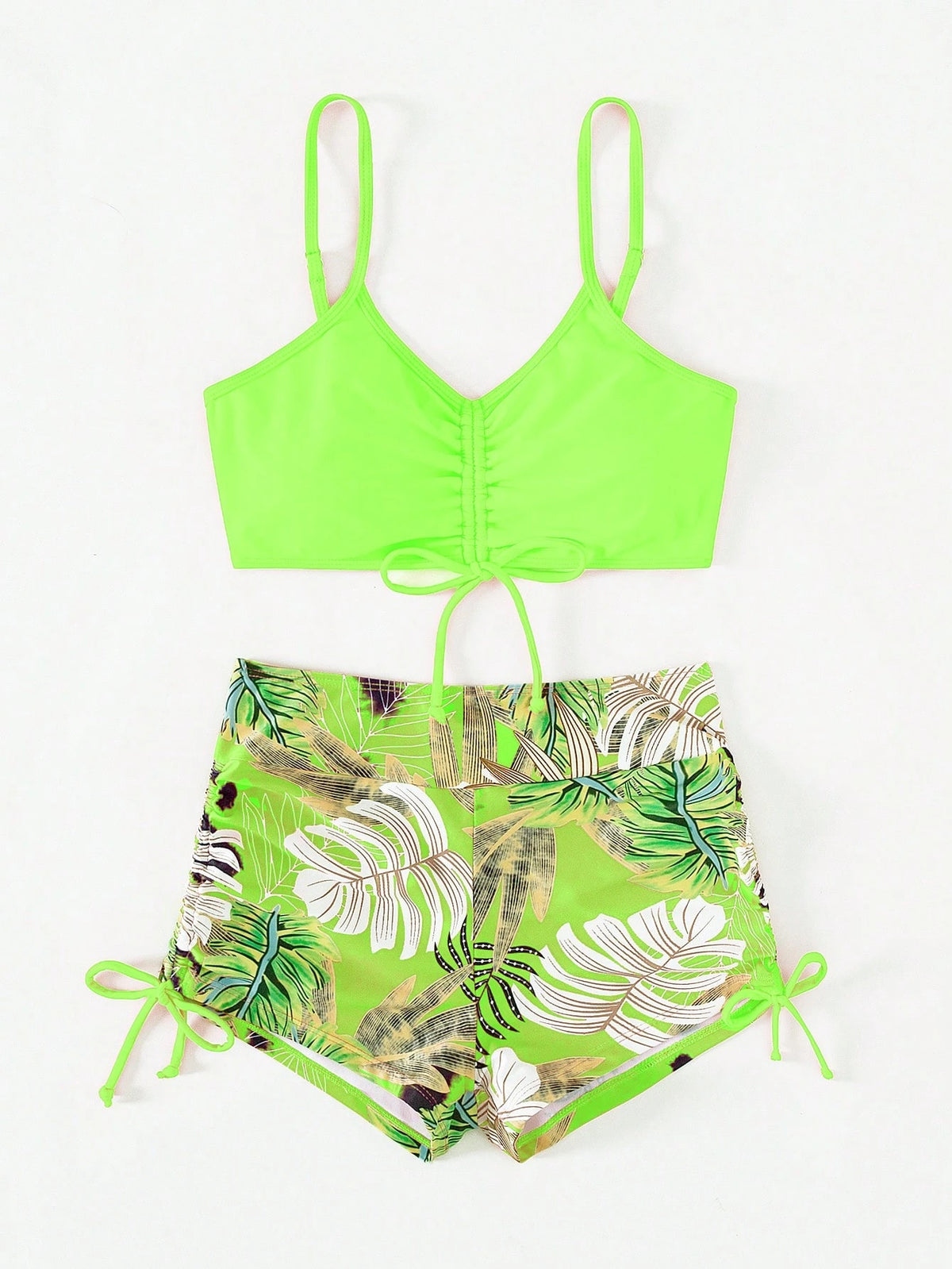 Swim Lushoire Summer Beach Tropical Print Drawstring Bikini Set