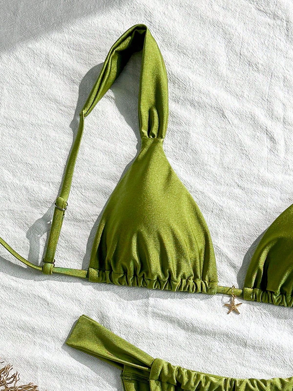 Swim Mod 2 Pieces Set, Vacation Solid Starfish Accent Triangle Top And Thong Bikini Sexy Swimsuit For Ladies For Summer