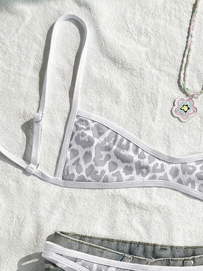 Swim Mod Women's Leopard Print Spaghetti Strap Bikini Set,2 Pieces White Swimwear For Summer,Casual Holiday,Pool Party,Vacation,Beach California Outfits