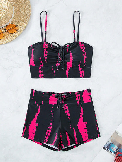 Swim Vcay Tie Dye Drawstring Front Bikini,Summer Beach