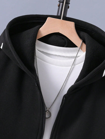 Teen Boy All-Match Pattern Print Multi-Function Hooded Zip-Up Sweatshirt
