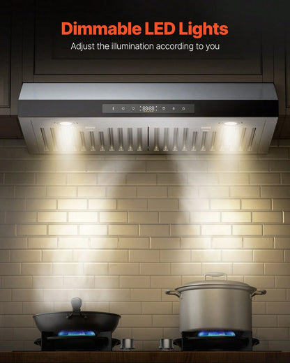 Under Cabinet Range Hood, 30 Inch Kitchen Vent Hood, 900CFM Dual Motors Stainless Steel Stove Hood, With Gesture & Touch Control, LED Light, And 4-Speed Exhaust Fan