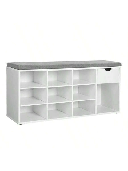 VASAGLE Storage Bench, Entryway Bench With Cushion, Drawer And Open Compartments, Bench With Storage, For Living Room, Bedroom, Closet