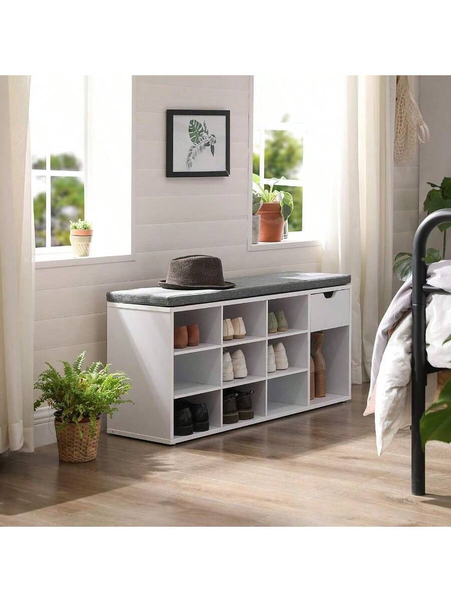 VASAGLE Storage Bench, Entryway Bench With Cushion, Drawer And Open Compartments, Bench With Storage, For Living Room, Bedroom, Closet