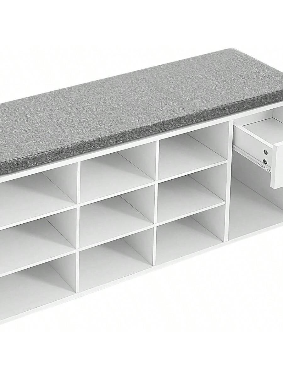 VASAGLE Storage Bench, Entryway Bench With Cushion, Drawer And Open Compartments, Bench With Storage, For Living Room, Bedroom, Closet
