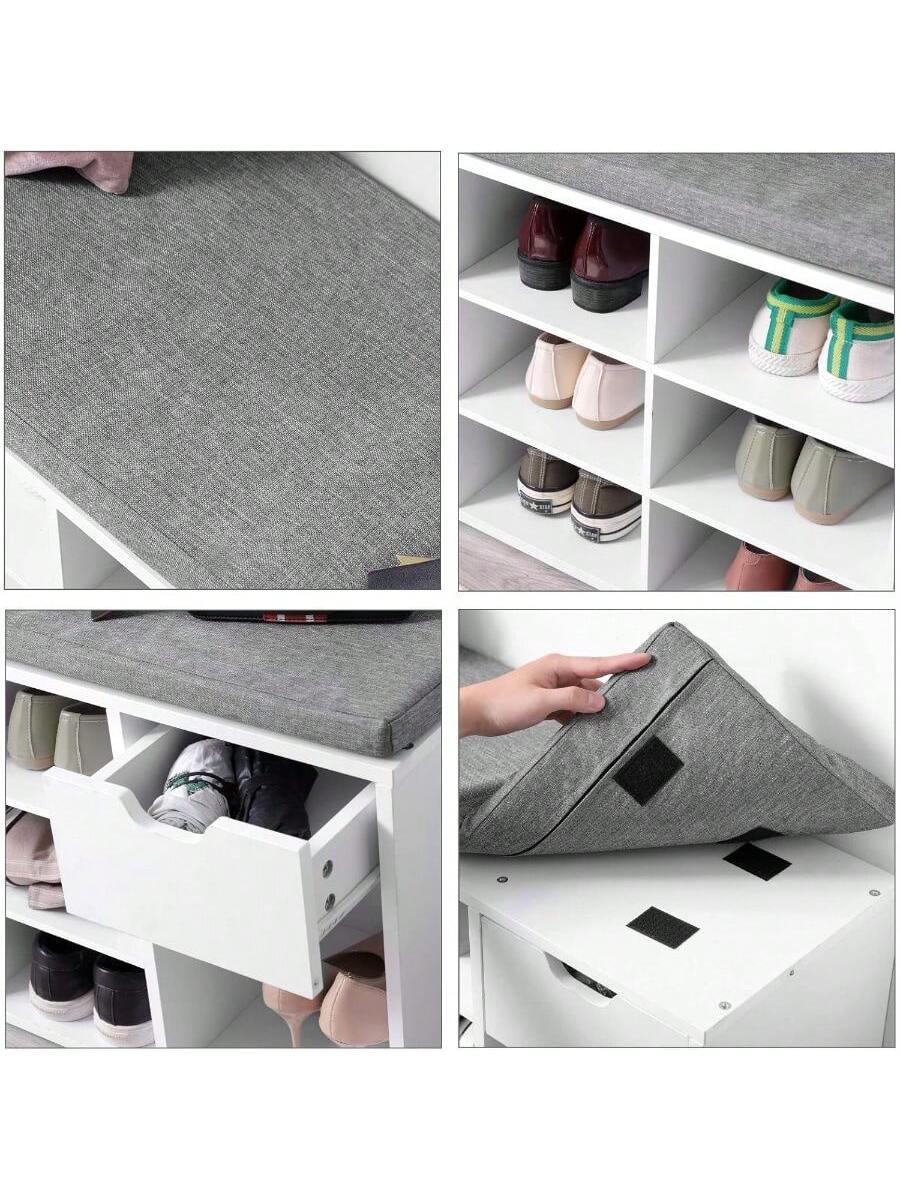 VASAGLE Storage Bench, Entryway Bench With Cushion, Drawer And Open Compartments, Bench With Storage, For Living Room, Bedroom, Closet