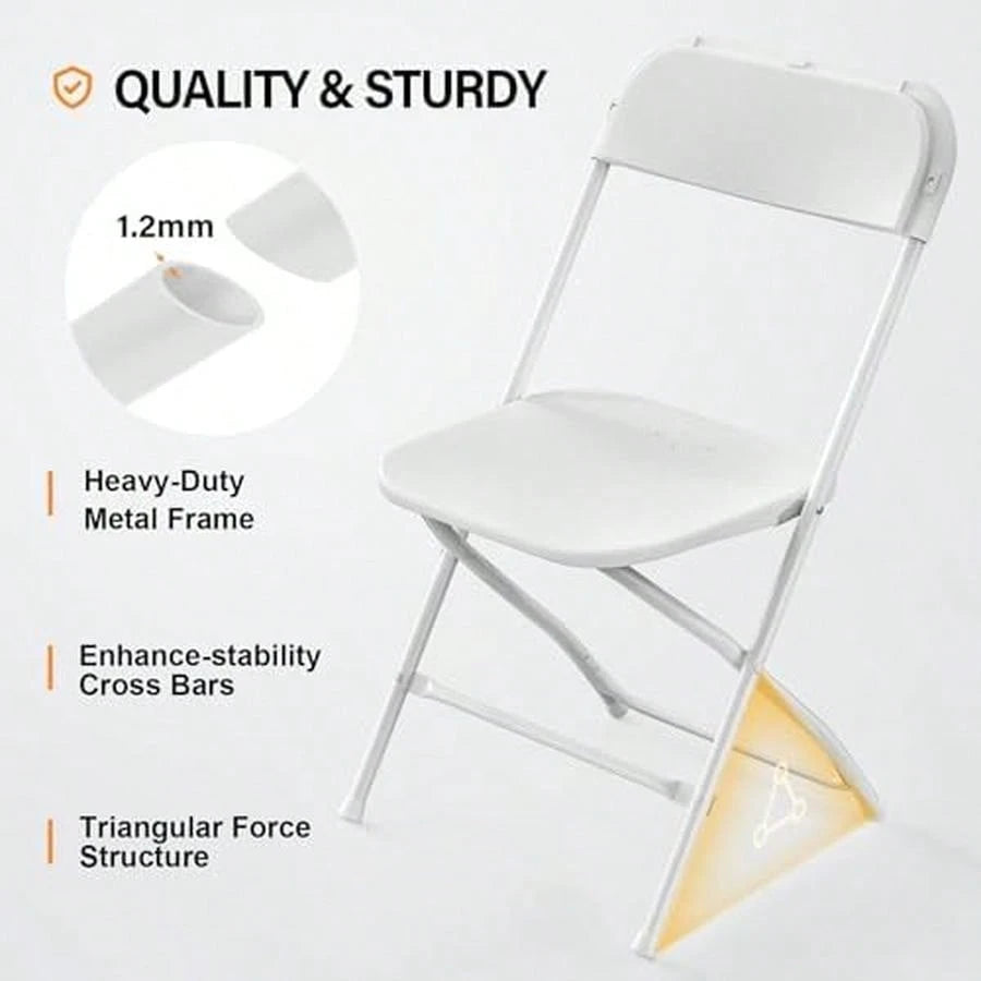 VINGLI 10 Pack Black Plastic Folding Chair, Indoor Outdoor Portable Stackable Commercial Seat With Steel Frame 350lb. Capacity For Events Office Wedding Party Picnic Kitchen Dining