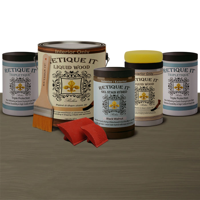 Retique It Weathered Finish Kit in Black Walnut with a bleached, weathered wood finish for furniture or decor projects.