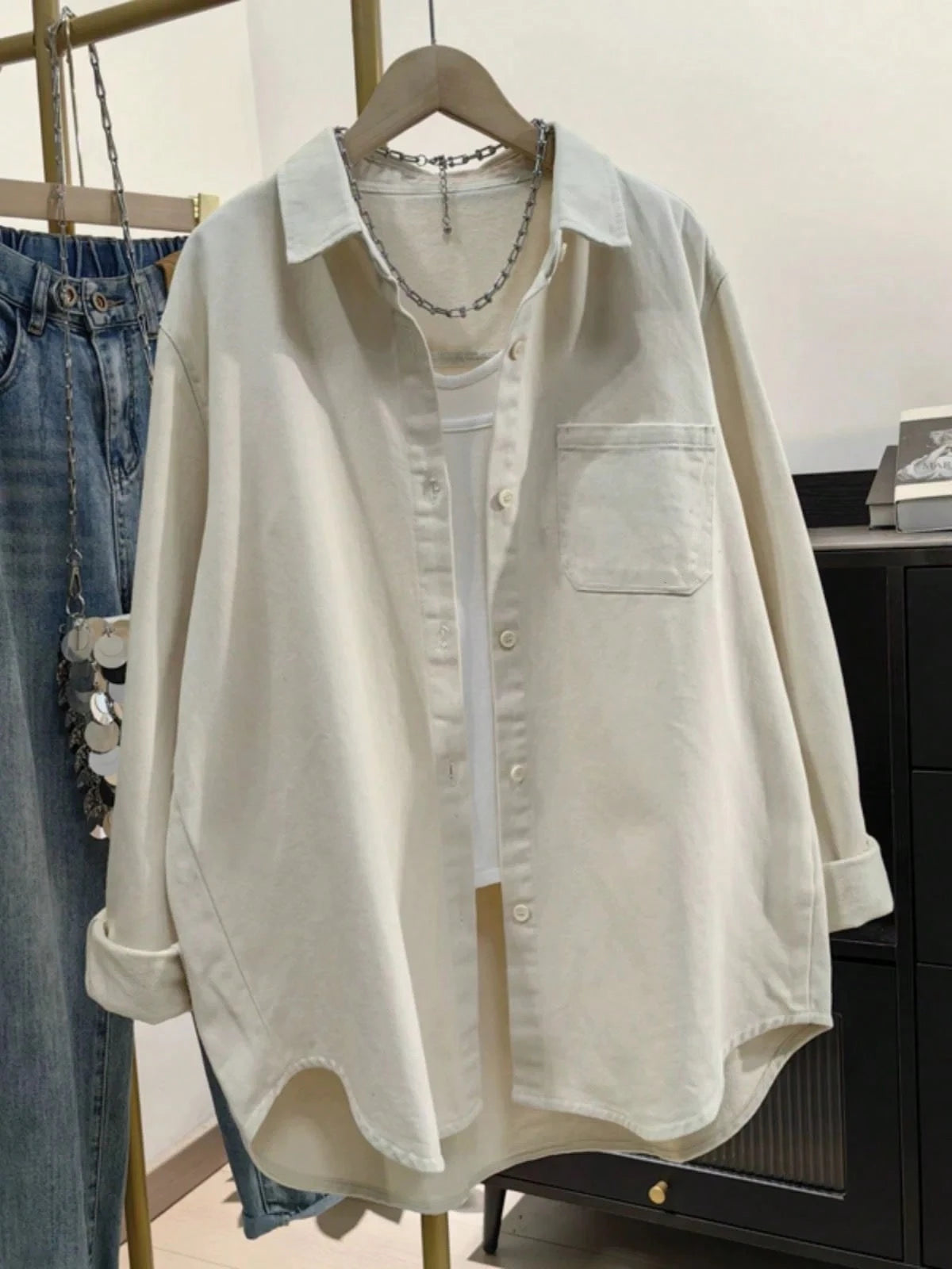 Women's Solid Color Pocket Front Button Casual Shirt, Spring