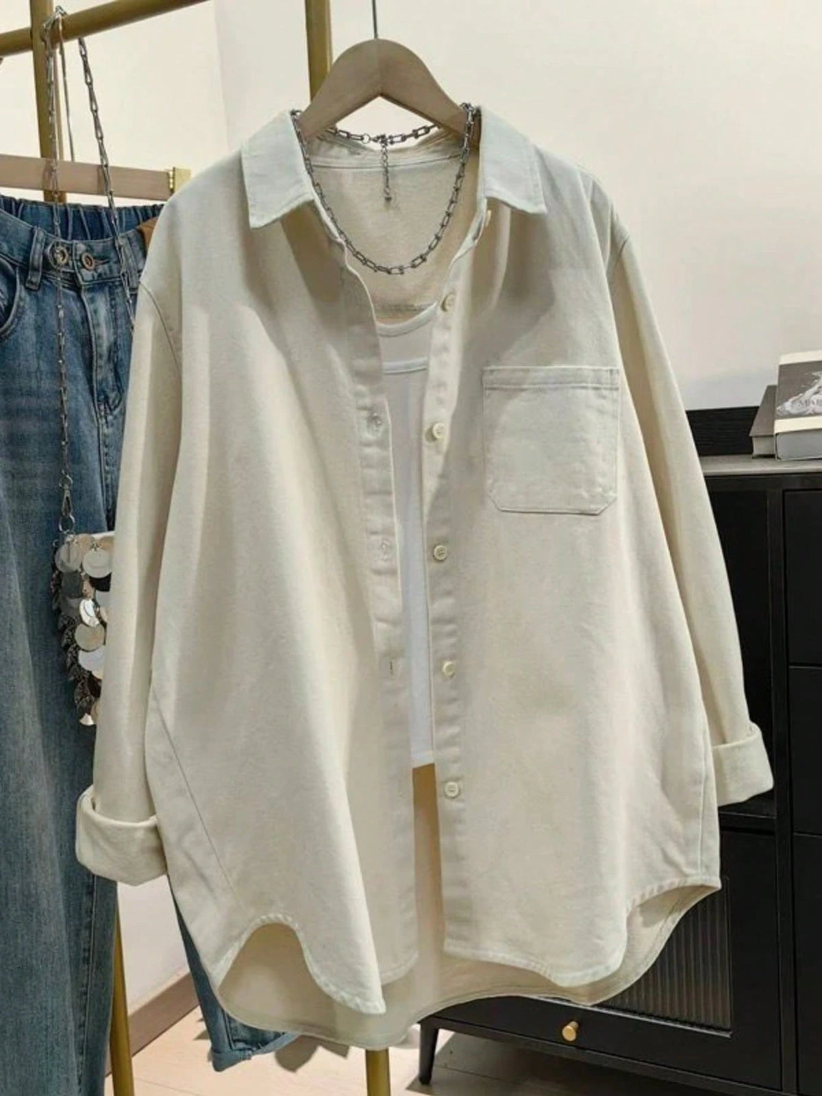 Women's Solid Color Pocket Front Button Casual Shirt, Spring