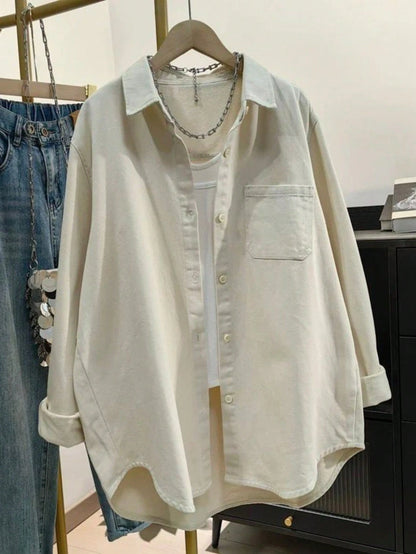Women's Solid Color Pocket Front Button Casual Shirt, Spring